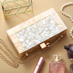 BRAND NEW Acrylic Clutch Purse Bag Glitter Marble Purse Handbag Chainlink Strap